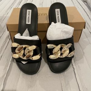 Steve Madden Black Chain Slides